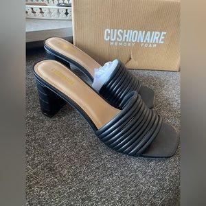 NEVER BEEN WORN Black sandal leather shoe. Size 9.5, memory foam, BRAND new.